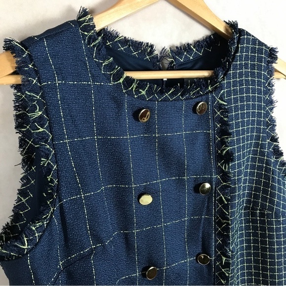 JULIA JORDON Navy Tweed Grid Pattern Shift Dress NWT 14 - Picture 5 of 15